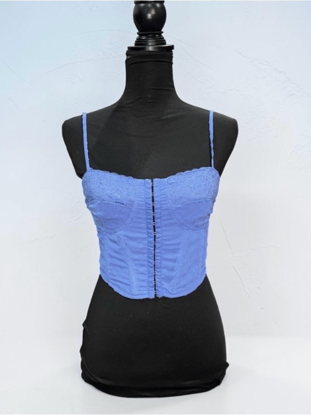 La Hearts Periwinkle Lace Bustier Crop Top